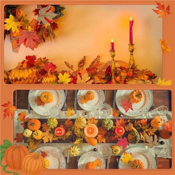 (50PC) Fall Artificial Maple Leaves Fake Leaves for Thanksgiving Halloween Decor - Picture 8 of 8